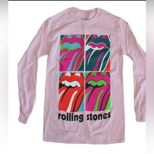 New Rolling Stones lick long sleeve pink crew neck T size small